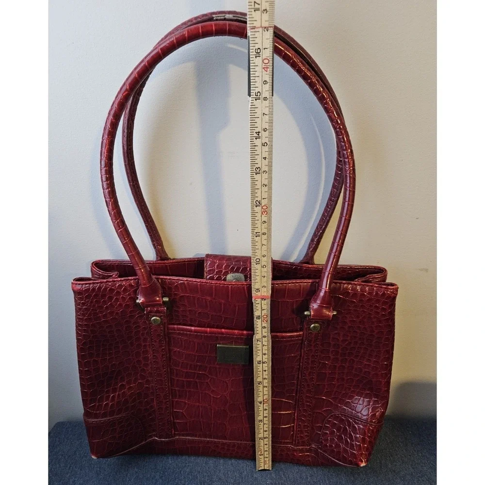 Liz Claiborne‎ Structured Work Tote Red Croc Embossed Shoulder Bag